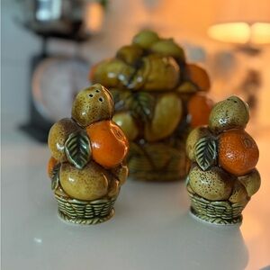 Fruit Basket Salt and Pepper Shaker, canister and wall hanging